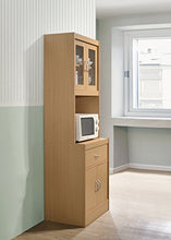 Load image into Gallery viewer, Hodedah Long Standing Kitchen Cabinet with Top & Bottom Enclosed Cabinet Space, One Drawer, Large Open Space for Microwave, Beech