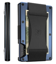 Load image into Gallery viewer, The Ridge Minimalist Slim Wallet For Men - RFID Blocking Front Pocket Credit Card Holder - Aluminum Metal Small Mens Wallets with Cash Strap (Navy)