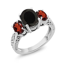 Load image into Gallery viewer, Gem Stone King 925 Sterling Silver Black Onyx & Red Garnet 3-Stone Women's Ring 2.73 Cttw (Size 6)