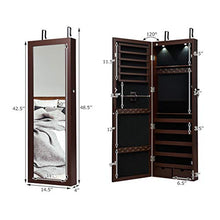 Load image into Gallery viewer, Giantex Wall/Door Mounted Jewelry Armoire Organizer with 2 LED Lights, Lockable Height Adjustable Jewelry Cabinet with Full Length Mirror, Large Capacity Dressing Makeup Jewelry Mirror Storage (Brown)