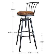 Load image into Gallery viewer, MSMV Bar Chair(Set of 2) Vintage Industrial Bar Stool-Farmhouse Swivel Bar Stool-Swivel Kitchen Island Dining Chair-Kitchen Counter Height Adjustable Pipe Stool-Cast Steel Stool