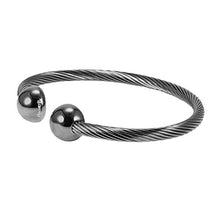 Load image into Gallery viewer, MagnetRX® Magnetic Therapy Bracelet Cuff - Twisted Cable Stainless Steel Bangle Magnetic Bracelets for Pain Relief, Balance & Energy - Elegant Golf Bracelet for Men & Women (Gunmetal | Medium)