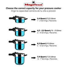 Load image into Gallery viewer, Magefesa® Practika Plus Super Fast pressure cooker, 6.3 Quart, 18/10 stainless steel, suitable induction, excellent heat distribution, 5-layer encapsulated heat diffuser bottom, 5 safety systems