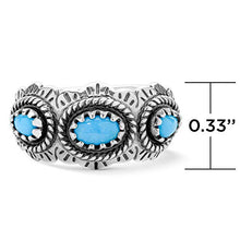 Load image into Gallery viewer, American West Sterling Silver Sleeping Beauty Turquoise Gemstone 3-Stone Scalloped Ring Size 8