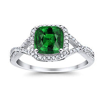 Load image into Gallery viewer, Blue Apple Co. Halo Infinity Shank Engagement Ring Cushion Simulated Emerald Round Cubic Zirconia 925 Sterling Silver, Size-8