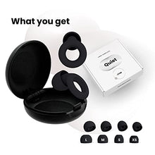 Load image into Gallery viewer, Loop Quiet Noise Reduction Earplugs – Super Soft, Reusable Hearing Protection in Flexible Silicone for Sleep, Noise Sensitivity & Flights - 8 Ear Tips in XS/S/M/L – 27dB Noise Cancelling – Black