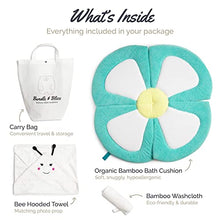 Load image into Gallery viewer, Organic Bamboo Baby Bath Flower Sink Insert Giftable 4PC Set | Baby Sink Bath Cushion, Bee Towel & Washcloth | Flower Baby Bath Sink Insert Infant Tub | Flower Bath Baby Bather for Newborns
