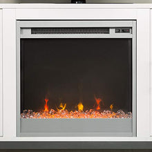 Load image into Gallery viewer, Walker Edison Furniture Company Modern Glass and Wood Fireplace Universal Stand with Open TV's up to 58" Flat Screen Living Room Storage Entertainment Center, White