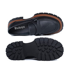 Load image into Gallery viewer, Reitoye Women's Loafers Platform Low Chunky Heel Leather Loafer Shoes US 7 Black