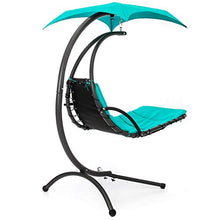 Load image into Gallery viewer, Best Choice Products Hanging Curved Chaise Lounge Chair Swing for Backyard, Patio w/Pillow, Canopy, Stand - Teal