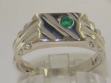 Load image into Gallery viewer, 925 Sterling Silver Real Genuine Emerald Mens Signet Anniversary Ring - Size 8