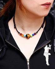 Load image into Gallery viewer, Jewever Natural Tiger Eye with 7 Chakra Choker Necklace for Women Men Crystal Necklaces Chokers wealth Meditation Yoga Crystals and Healing Stones