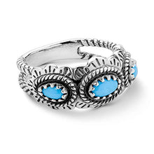 Load image into Gallery viewer, American West Sterling Silver Sleeping Beauty Turquoise Gemstone 3-Stone Scalloped Ring Size 8