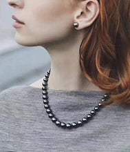 Load image into Gallery viewer, ROUND Black Strand Pearl Necklace Bracelet Stud Earrings 3pc set 18 Inch Princess Length Genuine Cultured Freshwater 7mm 8mm PEARL ROMANCE