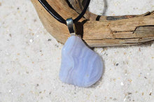 Load image into Gallery viewer, Pretty Blue Lace Agate Stone on a Leather Cord Necklace
