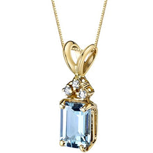 Load image into Gallery viewer, Peora Aquamarine with Genuine Diamond Pendant in 14 Karat Yellow Gold, Elegant Solitaire, Radiant Cut, 7x5mm