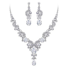 Load image into Gallery viewer, EVER FAITH Wedding Jewelry Sets for Brides Rhinestone Crystal Bridal Floral Wave Teardrop Necklace Earrings Set Clear Silver-Tone