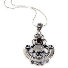 Load image into Gallery viewer, NOVICA .925 Sterling Silver Rainbow Moonstone and Garnet Pendant Necklace, 17", Arabesque'