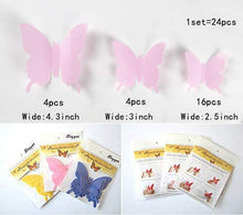 Load image into Gallery viewer, 24pcs 3D Butterfly Removable Mural Stickers Wall Stickers Decal for Home and Room Decoration (Pink)