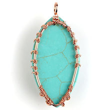 Load image into Gallery viewer, Top Plaza Vintage Copper Tree of Life Wire Wrapped Horse Eye Shape Natural Gemstone Pendant Necklace Chakra Reiki Healing Crystal Jewelry for Women - Synthetic Green Turquoise