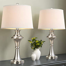 Load image into Gallery viewer, Oneach Modern USB Table Lamps Set of 2 for Living Room Bedroom Brushed Nickel Bedside Nightstand Lamps with Fabric Lampshade