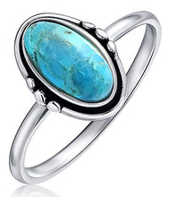 Load image into Gallery viewer, Boho Fashion Delicate Simple Bezel Set Oval Cabochon Stabilized Blue Turquoise Ring For Women Teen 1MM Thin Band 925 Sterling Silver
