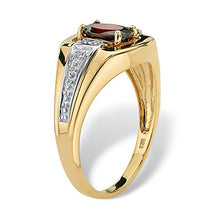 Load image into Gallery viewer, Men's 18K Yellow Gold over Sterling Silver Oval Cut Genuine Red Garnet and Diamond Accent Ring Size 11