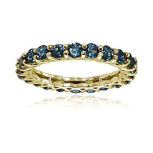 Load image into Gallery viewer, Ice Gems Yellow Gold Flashed Silver London Blue Topaz 3mm Round-Cut Eternity Ring, Size 6