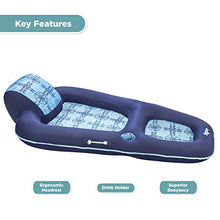 Load image into Gallery viewer, Aqua Luxury Water Lounge, X-Large, Inflatable Pool Float with Headrest, Backrest & Footrest, Navy/Light Blue