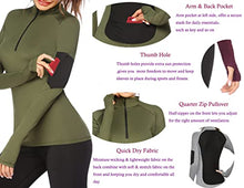 Load image into Gallery viewer, Pinspark Womens Athletic Jacket Long Sleeve Workout Shirt Quarter Zip Golf Shirts Slim Fit Activewear Shirt with Thumb Hole Army Green L