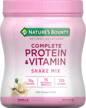 Load image into Gallery viewer, Nature's Bounty Complete Protein & Vitamin Shake Mix with Collagen & Fiber, Contains Vitamin C for Immune Health, Vanilla Flavored, 16 Oz