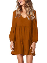 Load image into Gallery viewer, Amoretu Women Long Sleeve Tunic Dress V Neck Swing Shift Dresses(Brown,Medium)