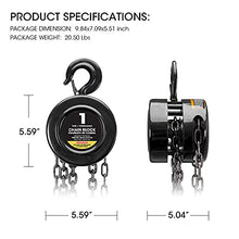 Load image into Gallery viewer, Torin ATR9010B Manual Hand Lift Steel Chain Block Hoist with 2 Hooks, 1 Ton (2,000 lb) Capacity, Black