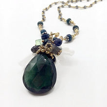 Load image into Gallery viewer, Emerald Aventurine Statement Pendant Necklace - Black Opal Labradorite Gemstone Clusters - Artisan Fine Jewelry Gifts - 19 Inch