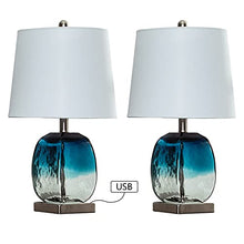 Load image into Gallery viewer, Maxax Glass Table Lamps Set of 2, Blue Glass Bedside Lamps with USB Port, 3-Way Dimmable Nightstand Lamps for Living Room Bedroom (ETL Certified)