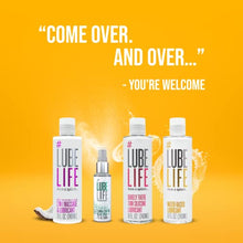 Load image into Gallery viewer, #LubeLife Staycation Combination, 2-in-1 Massage & Lubricant 8 Fl Oz, Climax Control Delay Spray 2 Fl Oz, Water-Based Lubricant 8 Fl Oz, Barely There Thin Silicone Lubricant 8 Fl Oz, For Men, Women, a