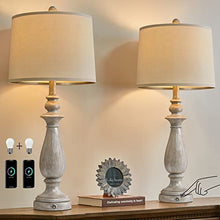 Load image into Gallery viewer, OYEARS Table Lamp 3-Way Dimmable Touch Control Lamp with Dual USB Charging Ports for Lamp Set of 2 Living Room Bedroom Rustic Modern Farmhouse Vintage 27.76”H Grey Resin Bedside Lamp 2 Bulbs