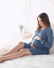 Load image into Gallery viewer, Kindred Bravely Clea Bamboo Button Down Nursing Nightgown | Long Sleeve Maternity Nightgown (Slate Blue, Medium)