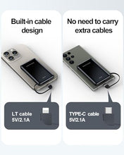 Load image into Gallery viewer, CABALAY Mini Card-Sized Power Bank, 6000mAh Ultra Slim Built in Cables Portable Charger Battery Bank, 3 Output Small Portable Charger for Phones, External Battery Pack Compatible with iPhone, Samsung