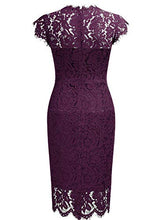 Load image into Gallery viewer, Miusol Women's Retro Floral Lace Slim Evening Cocktail Mini Dress (Small, A-Magenta)