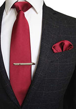 Load image into Gallery viewer, RBOCOTT Burgundy Tie and Pocket Square Set, Silk Necktie and Tie Clip Cufflinks Sets with Gift Box(1)