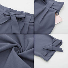 Load image into Gallery viewer, LIUMILAC Women Cropped Pants with Pockets Casual High Waist Belted Self-tie Trousers Navy