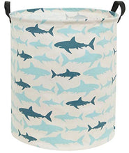 Load image into Gallery viewer, HIYAGON Canvas Storage Basket,Large Laundry Hamper with Handles-Collapsible Storage Bin for Kids Room,Nersury Hamper,Toy Storage 19.7×15.7 (Blue Shark)