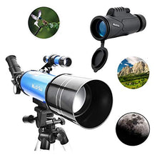Load image into Gallery viewer, MaxUSee 70mm Refractor Telescope with Adjustable Tripod for Kids Adults & Beginners + Portable 10X42 HD Monocular Bak4 Prism FMC Lens, Travel Scope with Backpack and Phone Adapter