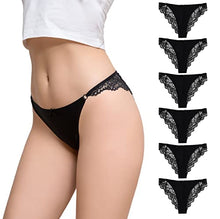 Load image into Gallery viewer, Solavia 6 Pack of Lace Panties for Women, Soft Stretch No Show Tanga, Sexy Cheeky Underwear, Seamless Front Design