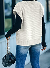Load image into Gallery viewer, Uusollecy Women V Neck Sweater Vest, Solid Sleeveless Pullover Sweaters, Casual Cable Knit Sweaters Autumn Winter Tops Brown Small