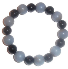 Load image into Gallery viewer, SunnyCrystals 10mm Black Tourmaline 12mm Angelite Bracelet Combo Protection Root Throat Chakras (7 Inches)