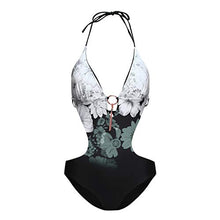 Load image into Gallery viewer, Cool1980s Women Deep Plunge One Piece Swimsuit Lace-up Printed Padded Monokini Bathing Suit Monokini Swimsuit (Black, M)