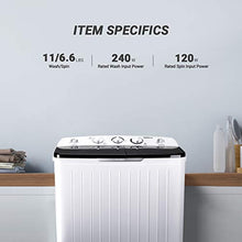 Load image into Gallery viewer, Portable Mini Twin Tub Washing Machine 17.6lbs, Washer(11lbs)&Spinner(6.6lbs), 35 mins MAX Washing Time, with Drain Hose, Inlet Water Hose, For Camping, Apartments, Dorms- TACKLIFE DSBP171
