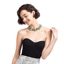 Load image into Gallery viewer, Green Statement Necklace and Earrings Set with Rhinestone for Women Costume Prom Party Big Chunky Jewelry Sets